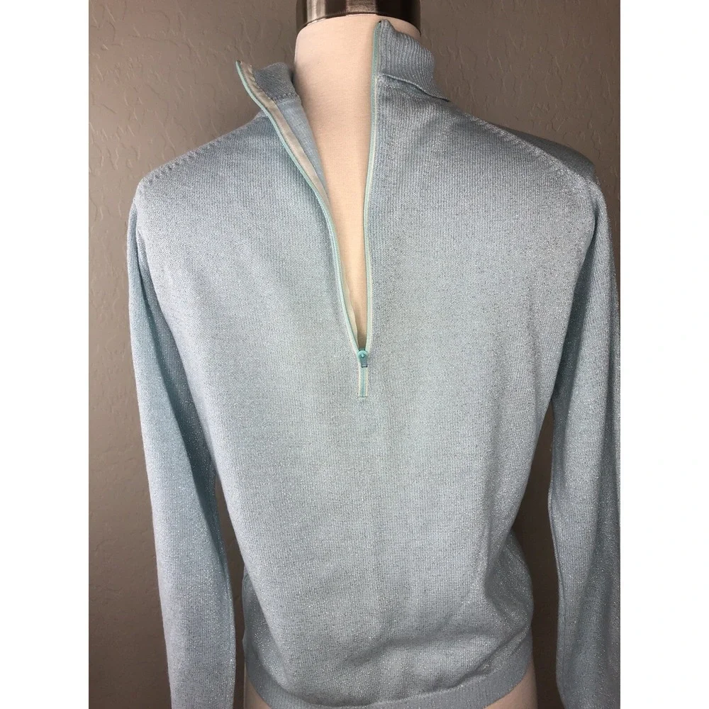 VTG BROADWAY SUBURBANITE SPORTSWEAR Blue Turtleneck‎ Sweater Silver Metallic - Picture 4 of 6